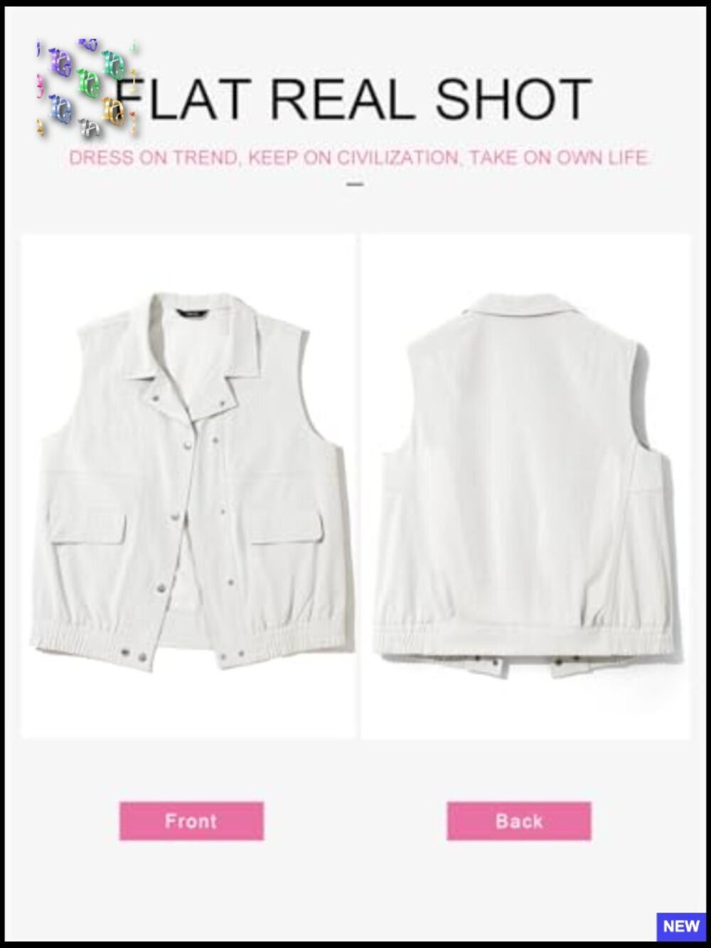 Sleeveless Cargo Vest Button-Down Lapel Collar Elastic Hem Boxy Style - Picture 4 of 7